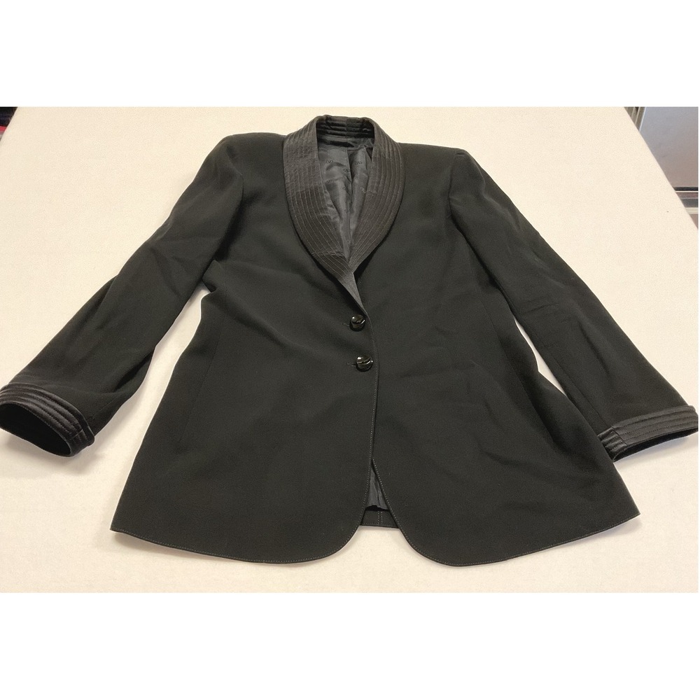 Valentino Miss V Vintage Black Virgin Wool Silk Tuxedo Blazer Made in Italy